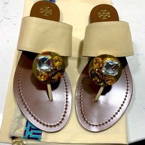 Tory Burch Patos Disk Embellished Sandel- milled calf leather